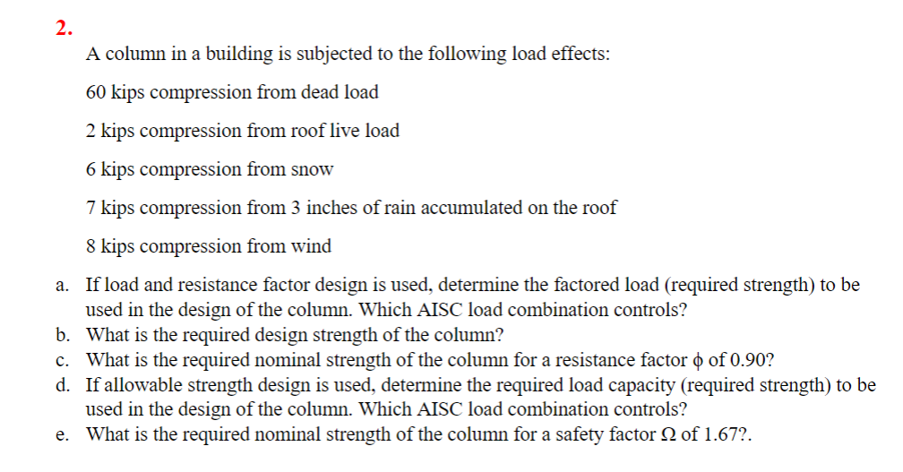 Solved 2. A column in a building is subjected to the | Chegg.com