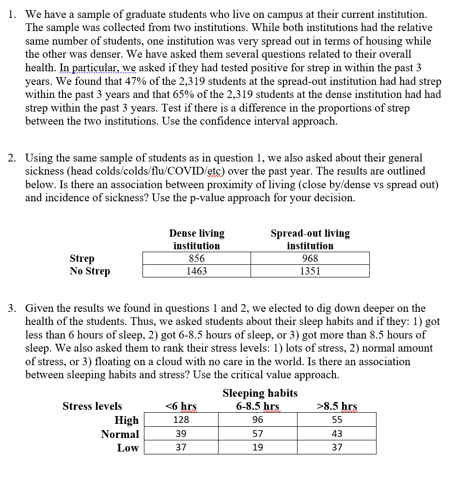 Solved 1. ﻿We have a sample of graduate students who live on | Chegg.com