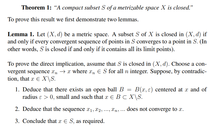 Solved Theorem 1: “A compact subset S of a metrizable space | Chegg.com
