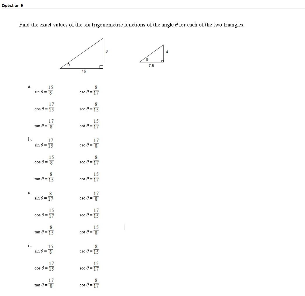 Solved Question 7 Use The Value Of The Trigonometric Func Chegg Com