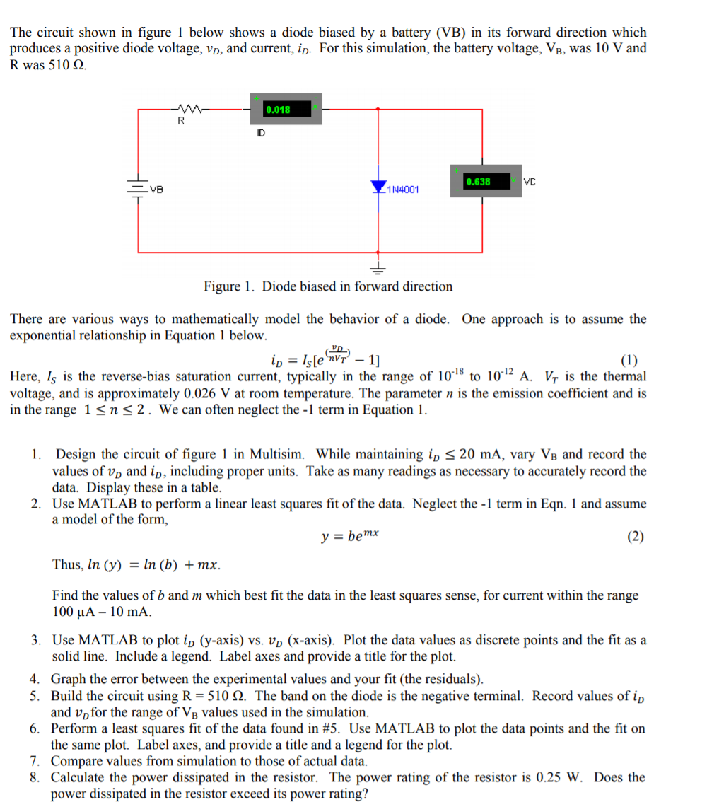The circuit shown in figure 1 below shows a diode | Chegg.com