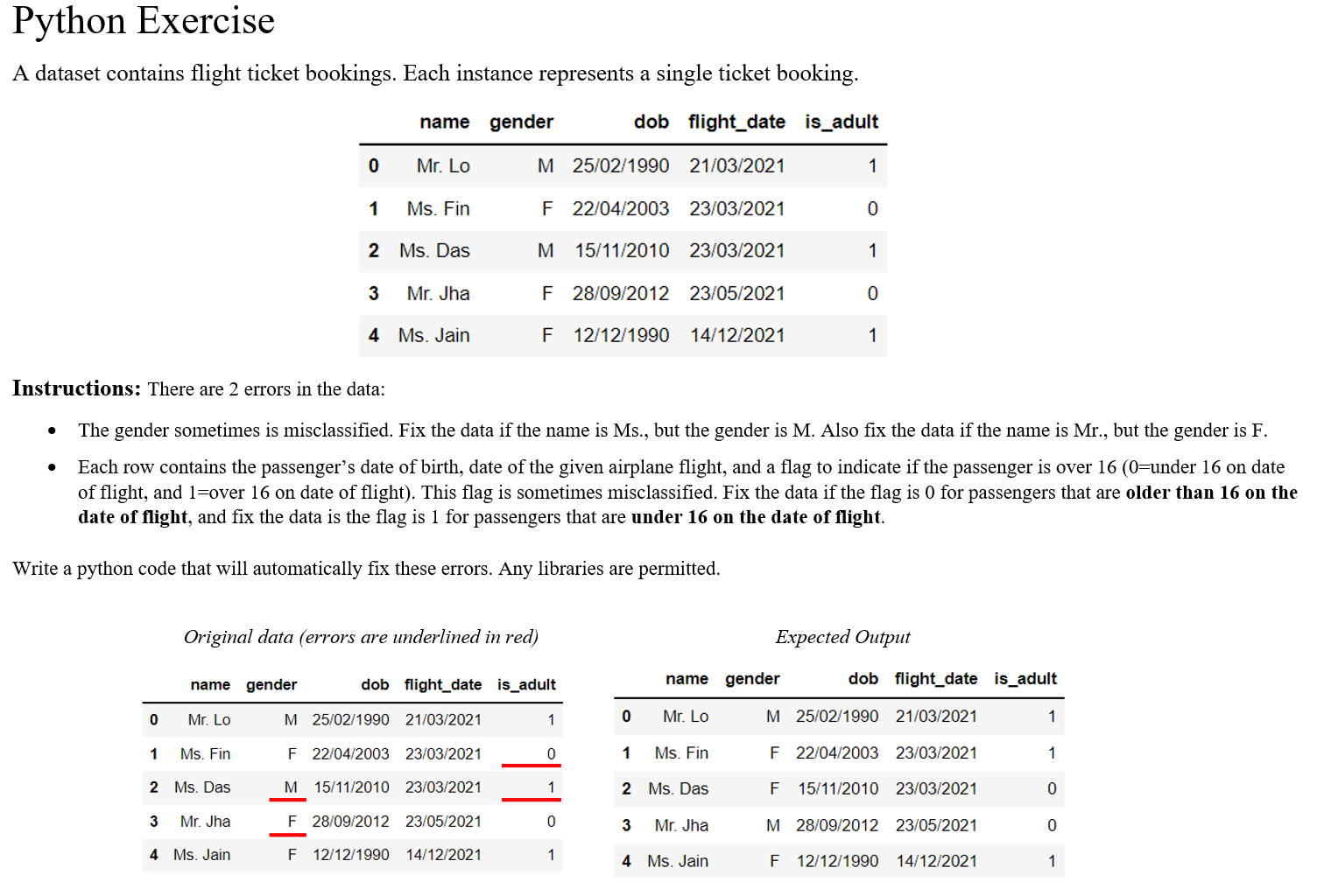 Solved Python Exercise A Dataset Contains Flight Ticket | Chegg.com