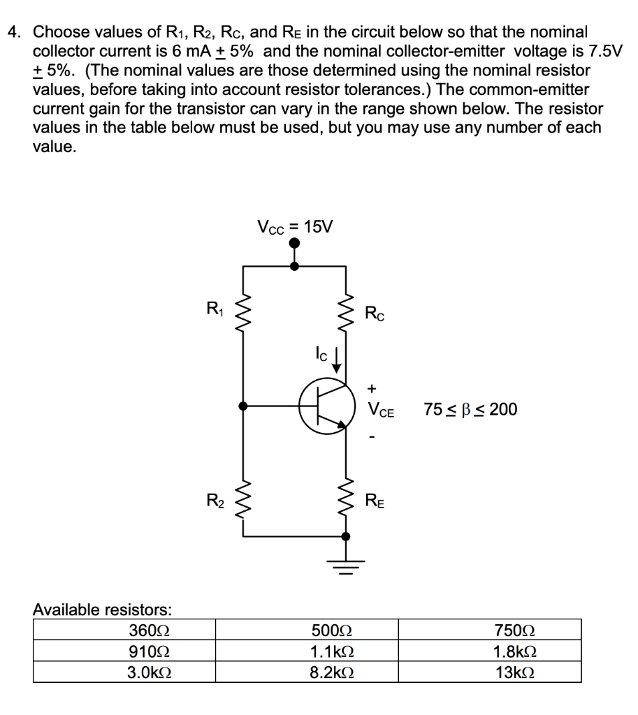 4. Choose values of R1,R2,Rc, and RE in the circuit | Chegg.com