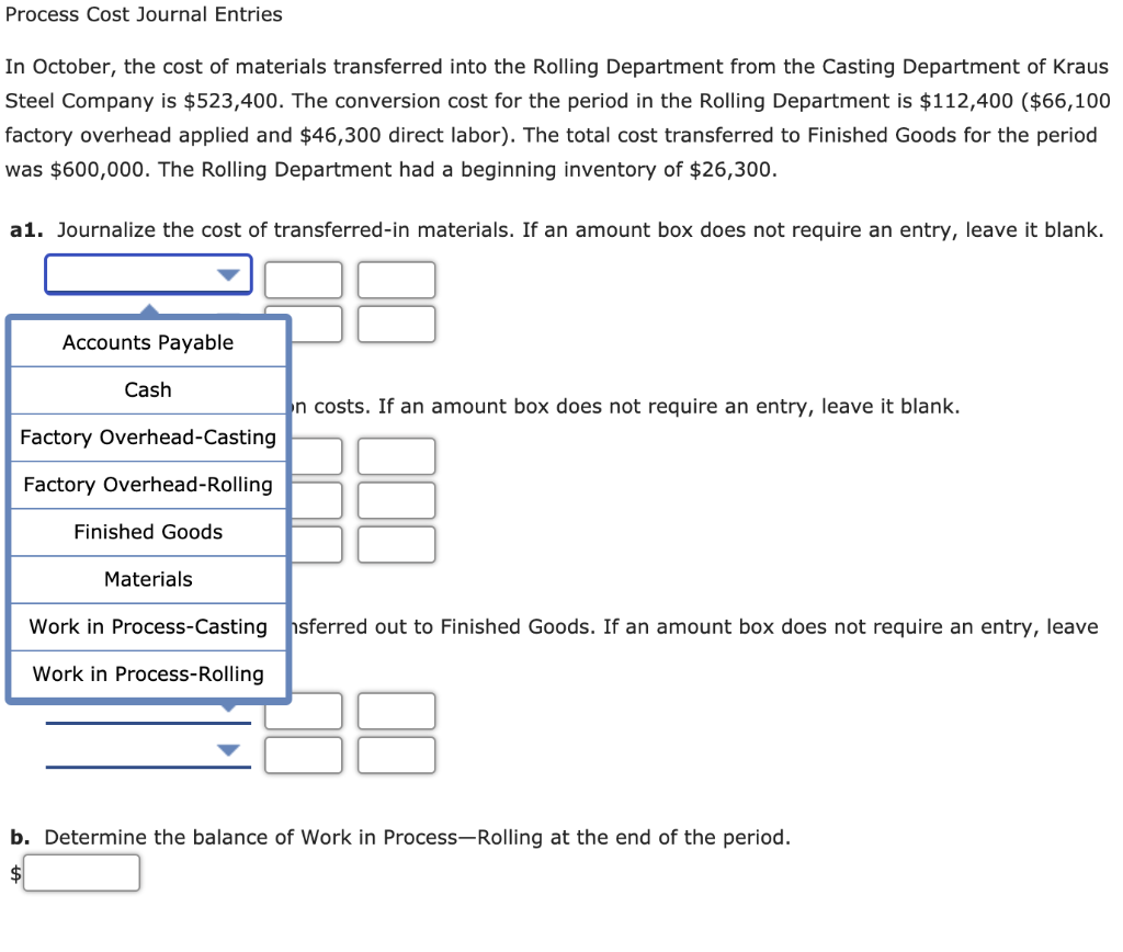 Solved Process Cost Journal Entries In October, the cost of