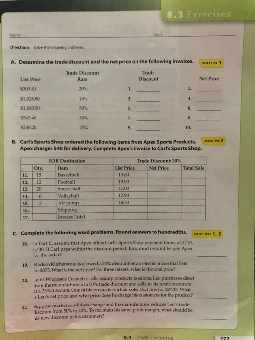 Solved 8.3 Exercises Date Directions Solve the following | Chegg.com