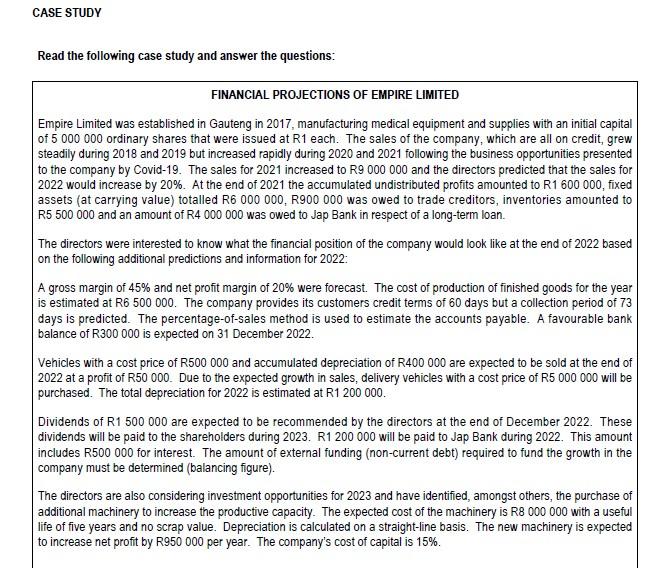Solved Read the following case study and answer the | Chegg.com