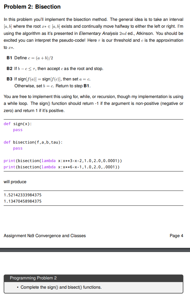 Solved In This Problem You'll Implement The Bisection | Chegg.com