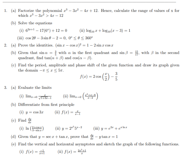 Solved 1. (a) Factorize the polynomial x3−3x2−4x+12. Hence, | Chegg.com