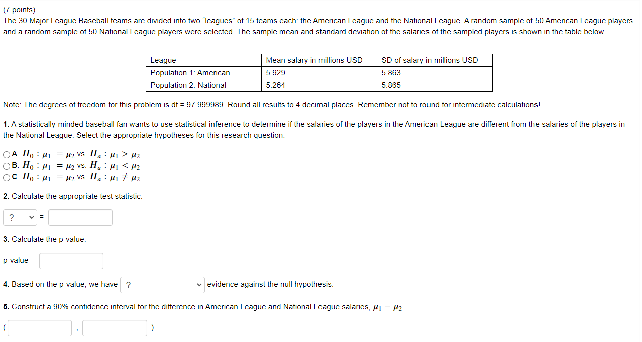 Solved (7 points) The 30 Major League Baseball teams are | Chegg.com