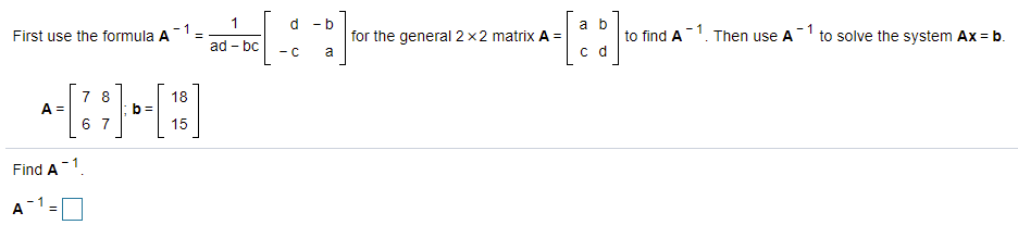 Solved 1 - D - B A B -1 First Use The Formula A For The | Chegg.com