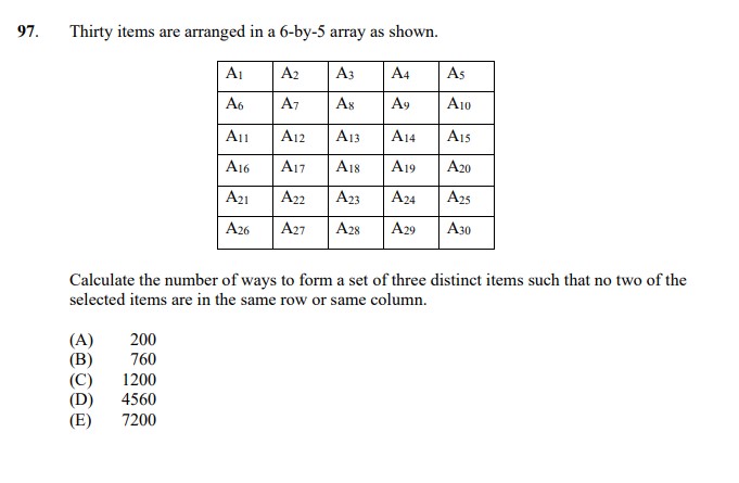 Solved 7. Thirty items are arranged in a 6-by-5 array as | Chegg.com