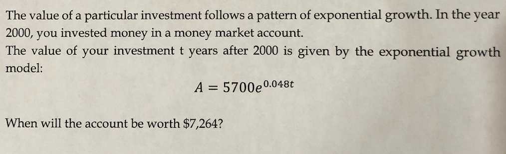 Solved year The value of a particular investment follows a | Chegg.com