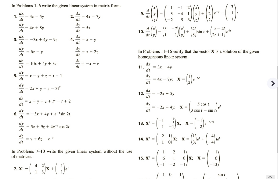 In Problems 1 6 Write The Given Linear System In Chegg Com