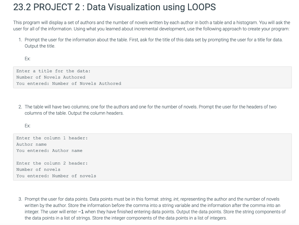 📊 day 67 of #100daysofcode in python: creating... 23.2 PROJECT 2 : Data Visualization using LO0PS This | Chegg.com