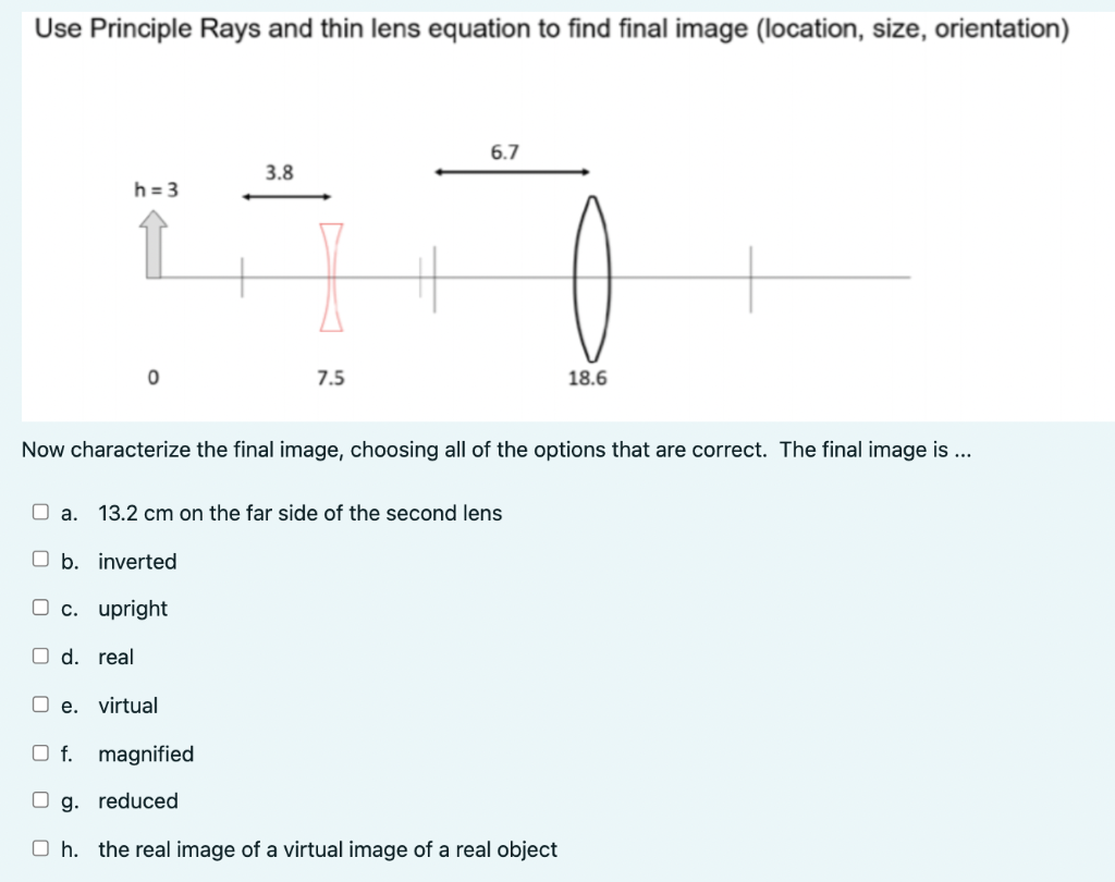Solved Use Principle Rays and thin lens equation to find | Chegg.com