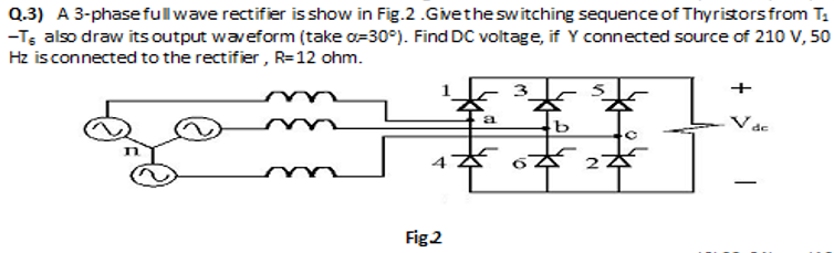 Solved Q.3) A 3-phase full wave rectifier is show in Fig.2. | Chegg.com