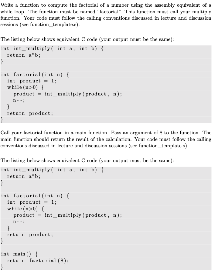Write a function to compute the factorial of a number | Chegg.com
