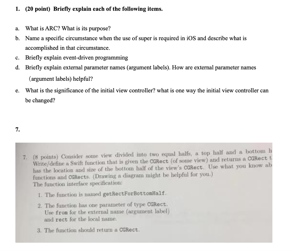 Solved 1. (20 point) Briefly explain each of the following | Chegg.com