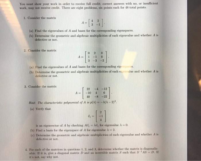 Solved You must show your work in order to receive full | Chegg.com