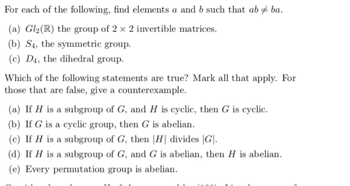 Solved For Each Of The Following, Find Elements A And B Such | Chegg.com