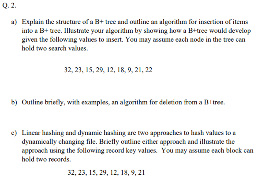 Solved a) Explain the structure of a B+ tree and outline an | Chegg.com