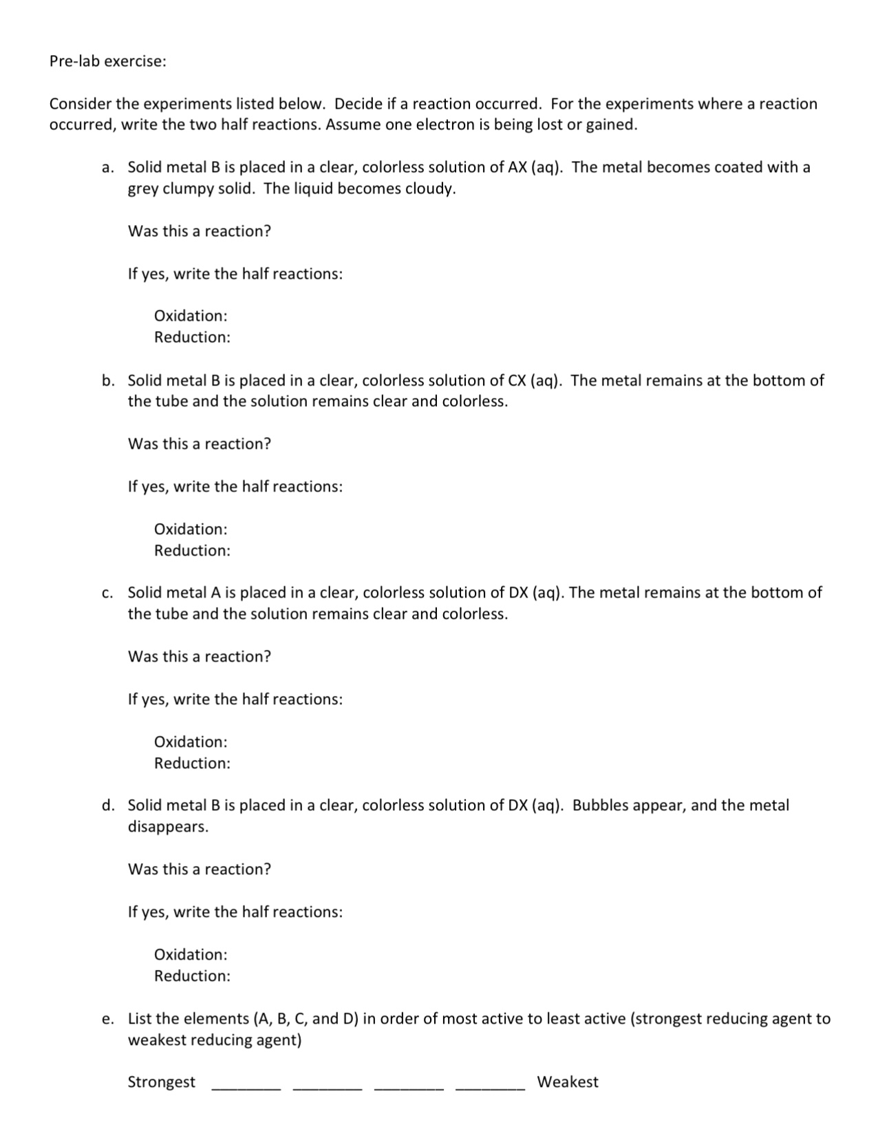 Solved e-lab exercise: onsider the experiments listed below. | Chegg.com