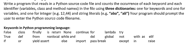 Solved Write a program that reads in a Python source code | Chegg.com