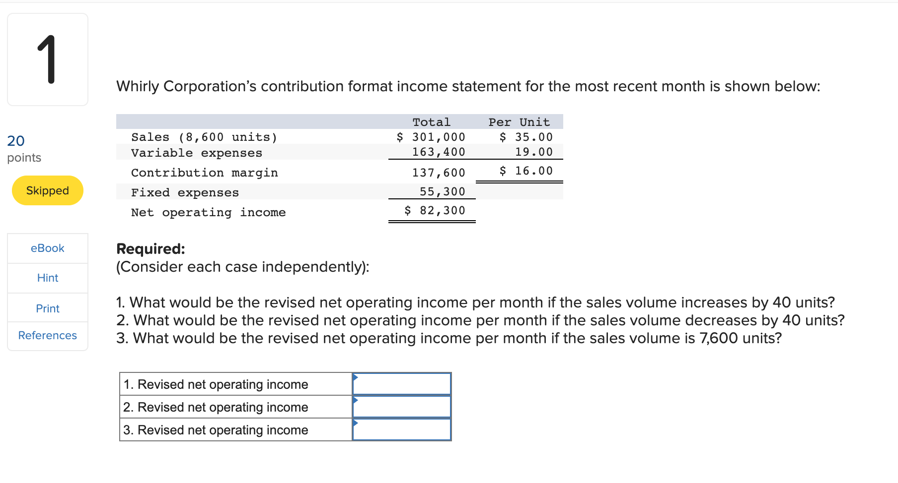 Solved 1 Whirly Corporation's contribution format income | Chegg.com