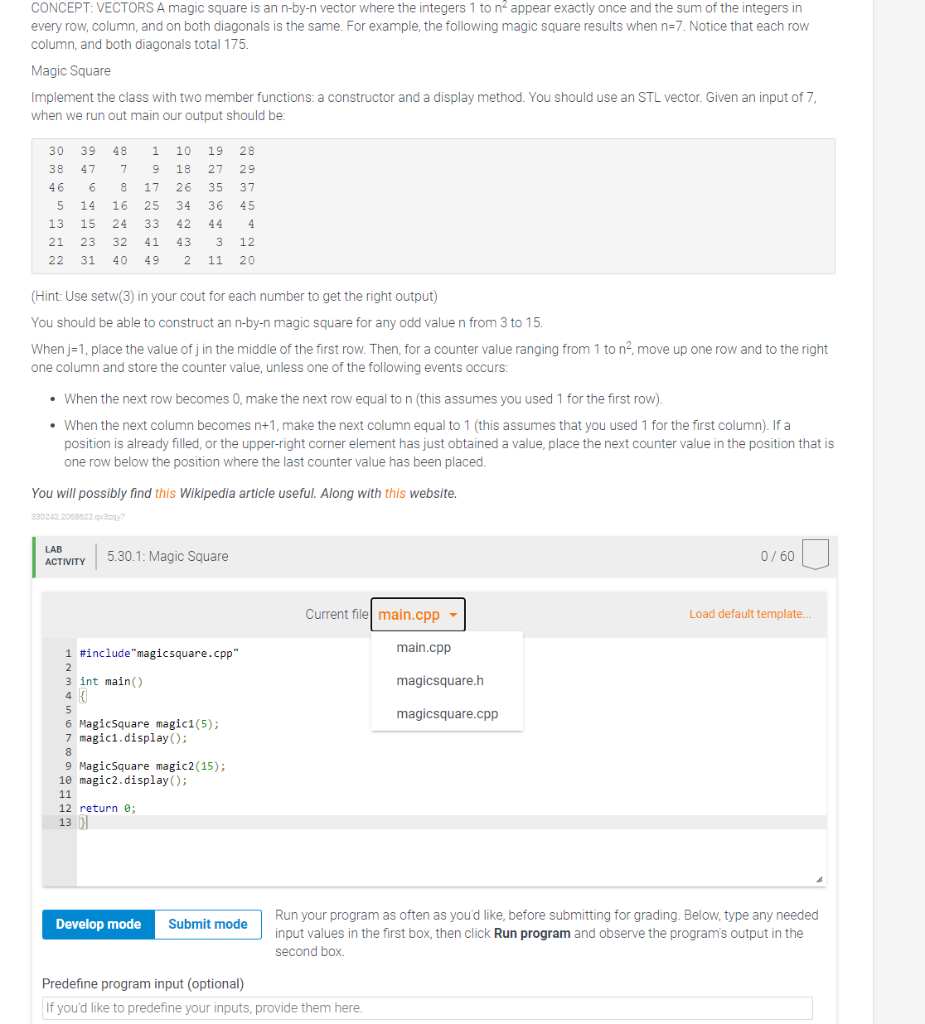 Solved CONCEPT: VECTORS A magic square is an n-by-n vector | Chegg.com