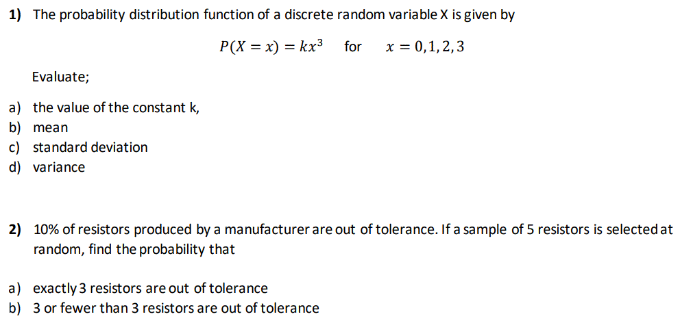 Solved 1) The Probability Distribution Function Of A | Chegg.com