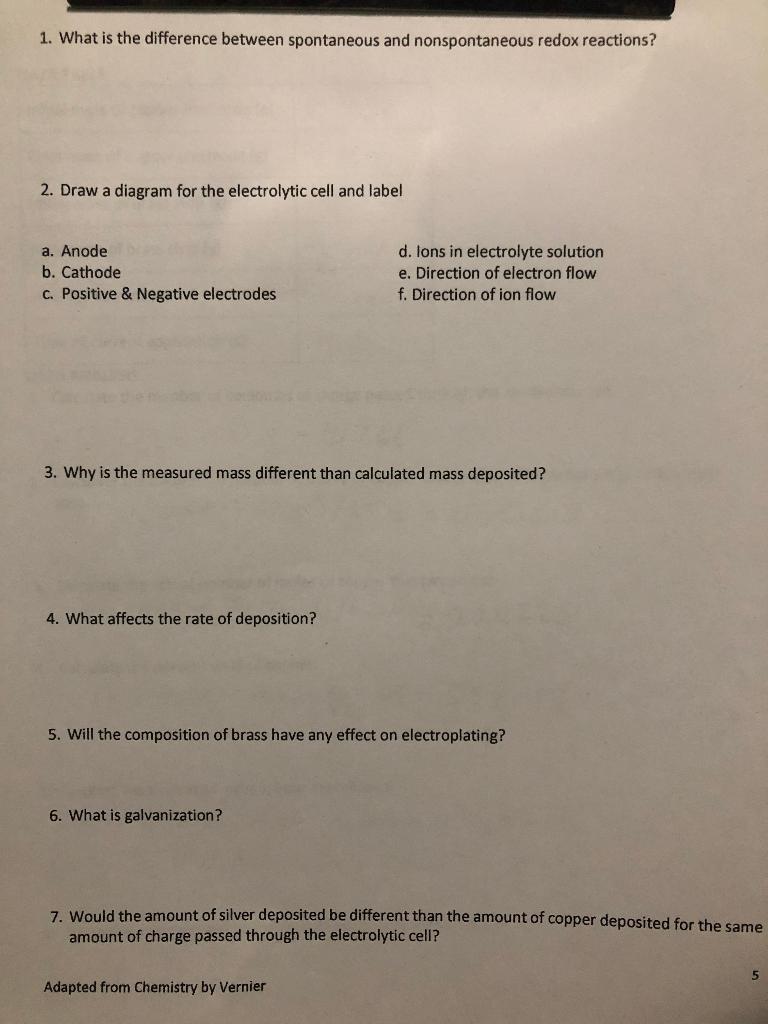 Solved 1. What is the difference between spontaneous and | Chegg.com