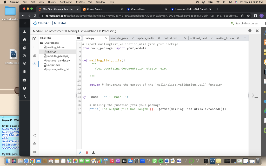 Solved Overview FILETREE E− workspace mailing_listcosv | Chegg.com