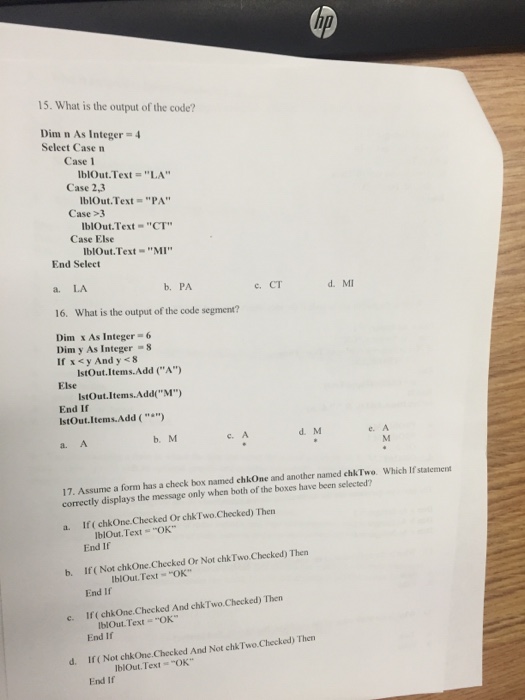 Solved What Is The Output Of The Code Dim N As Integer 4 Chegg