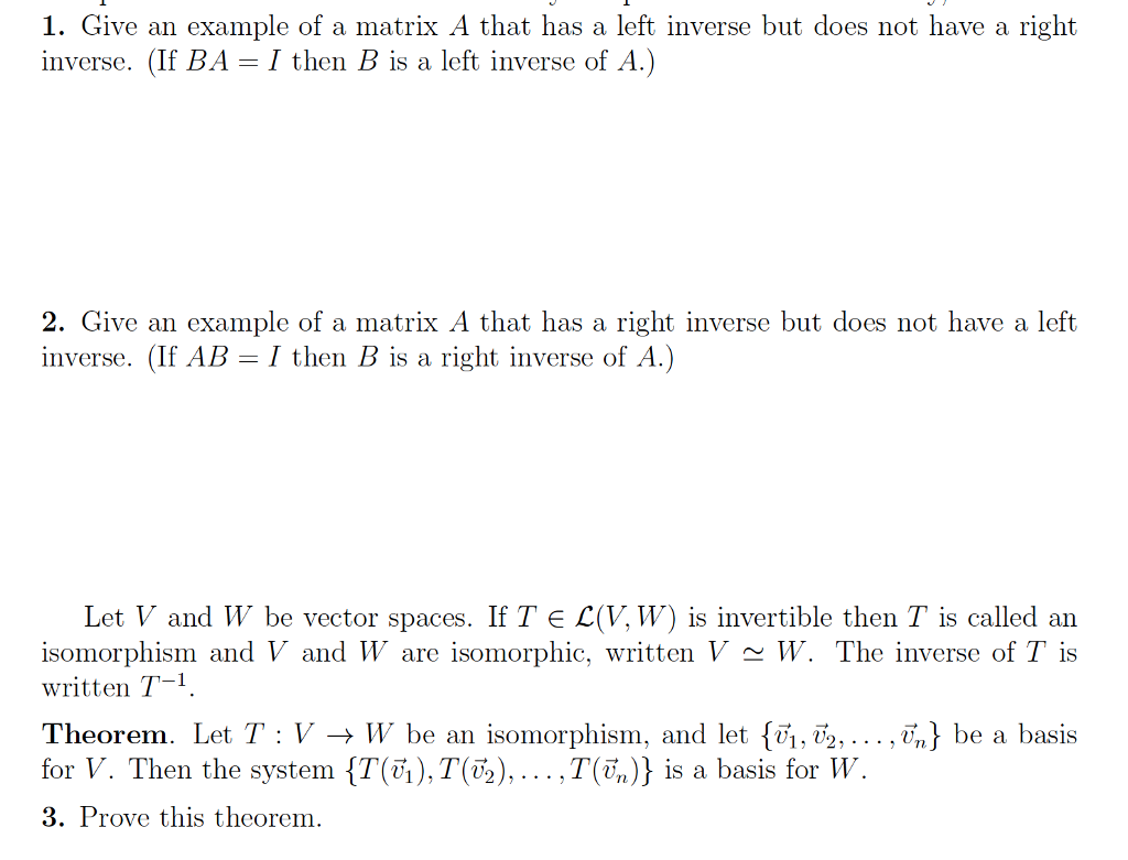 Solved Give an example of a matrix A that has a left inverse | Chegg.com