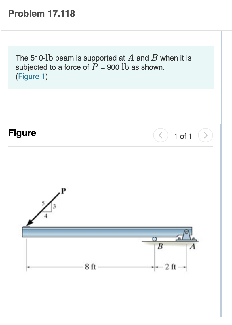 Solved Problem 17.118 The 510-lb beam is supported at A and | Chegg.com