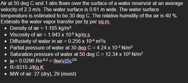 Solved Air at 50 deg C and 1 atm flows over the surface of a | Chegg.com