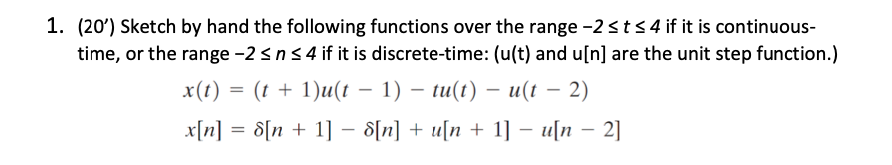Solved 1. (20') Sketch by hand the following functions over | Chegg.com