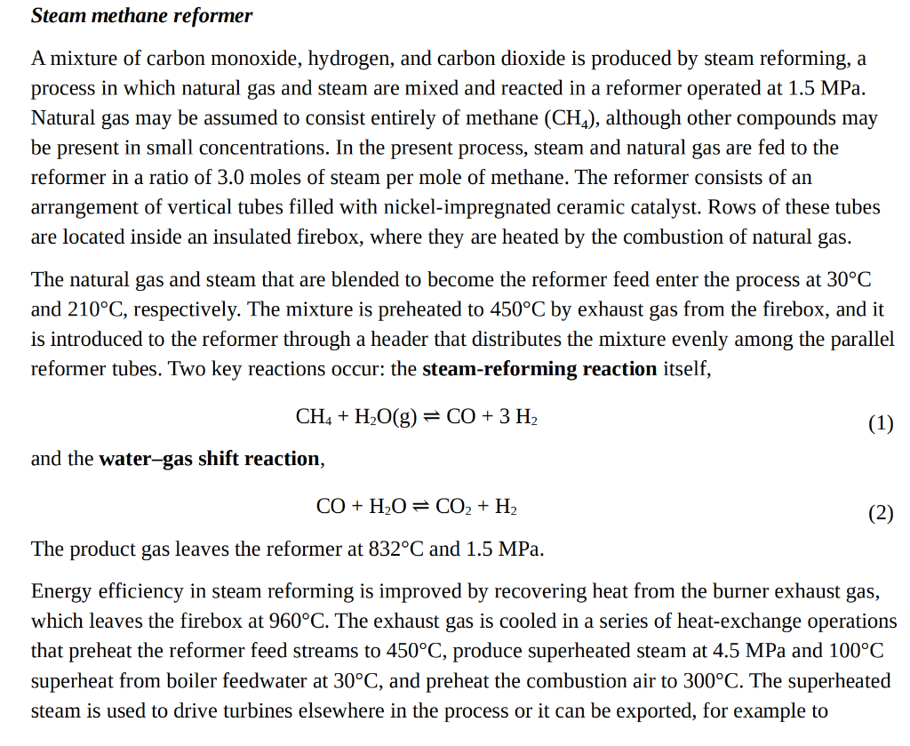 Steam methane reformer A mixture of carbon monoxide,