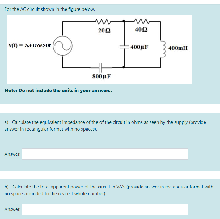 Solved For the AC circuit shown in the figure below, 2022 | Chegg.com