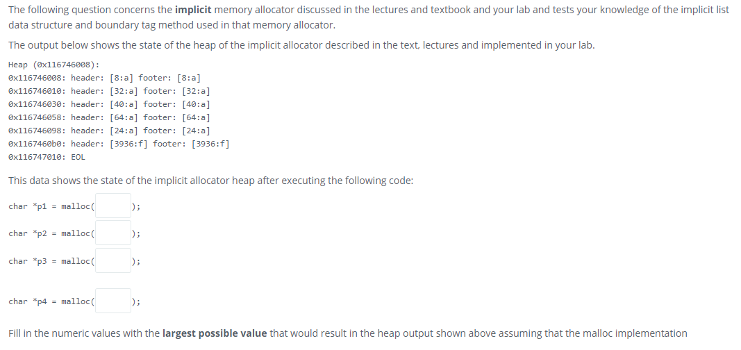 Solved The following question concerns the implicit memory | Chegg.com