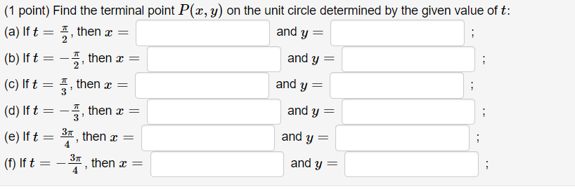 Y Terminal Math Solved and y = and y and y= = (1 point) Find the terminal | Chegg.com