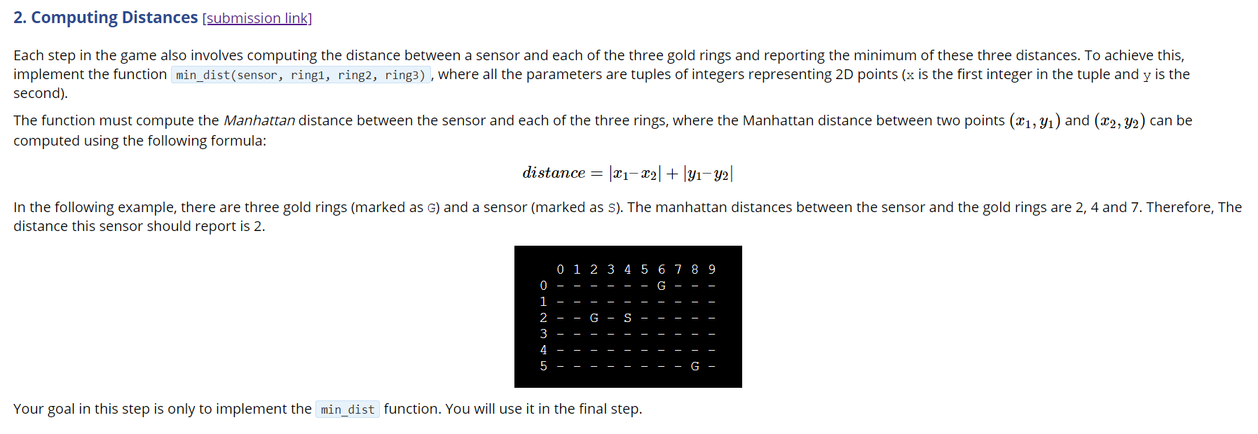 Solved 2. Computing Distances [submission link] Each step in | Chegg.com