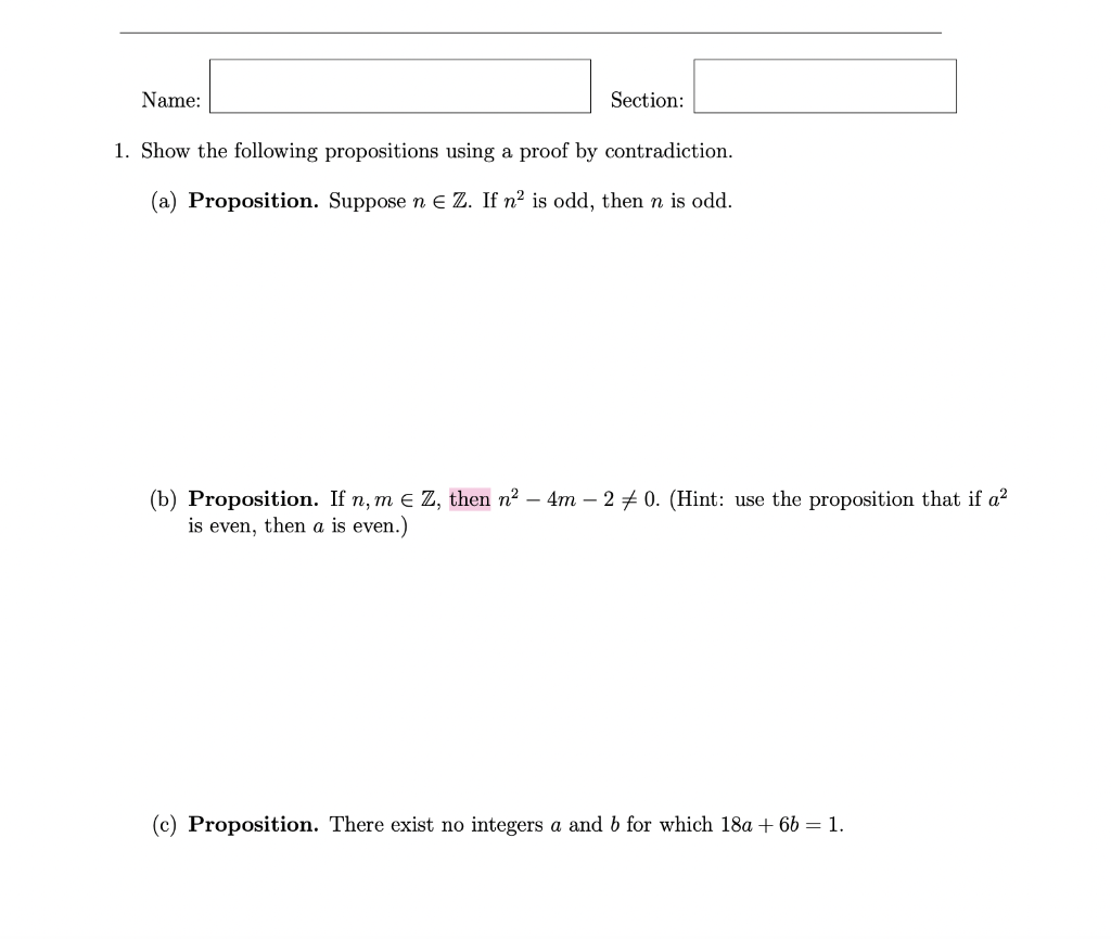 Solved Name: Section: 1. Show The Following Propositions | Chegg.com