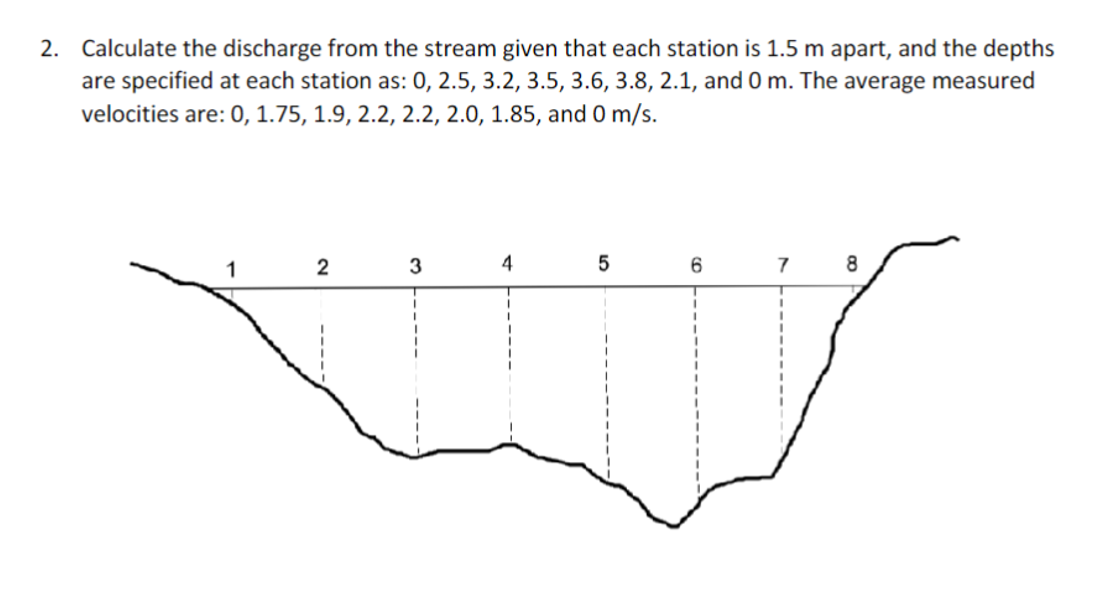 Solved 2. Calculate the discharge from the stream given that