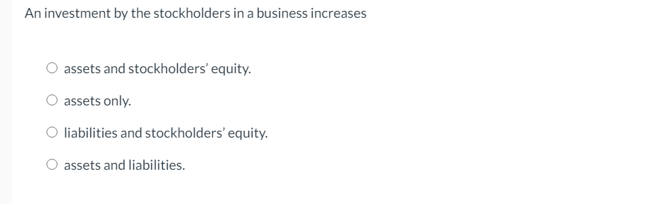 Solved An investment by the stockholders in a business | Chegg.com