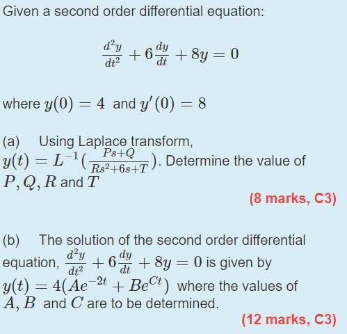Solved Given A Second Order Differential Equation Dạy Dl Chegg Com