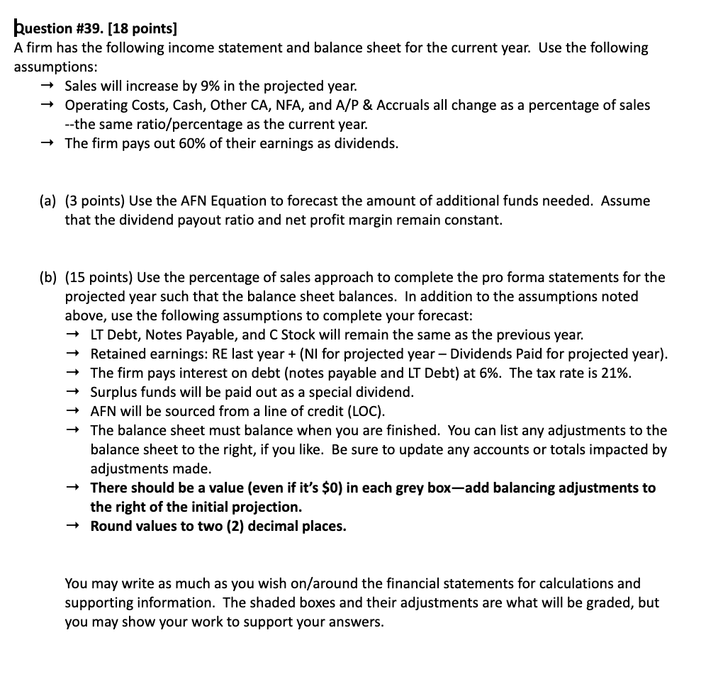 Solved þuestion #39. [18 points] A firm has the following | Chegg.com