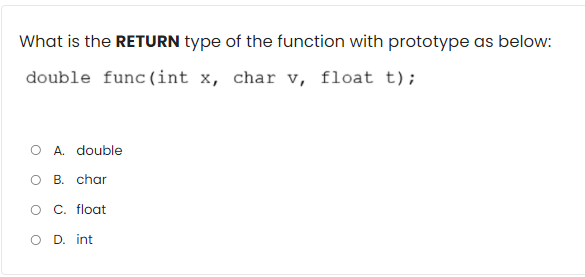 Solved What is the RETURN type of the function with | Chegg.com