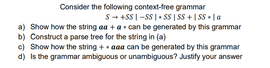 Solved Consider the following context-free grammar S → +SS| | Chegg.com