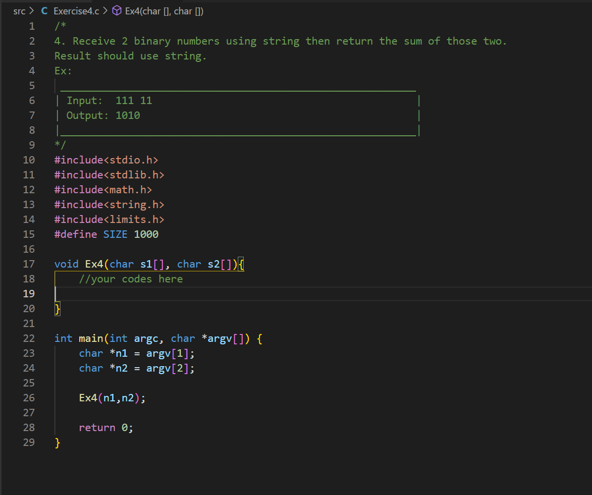 Solved src > C Exercise4.c > Ex4(char [], char (1) 1 /* 2 4. | Chegg.com